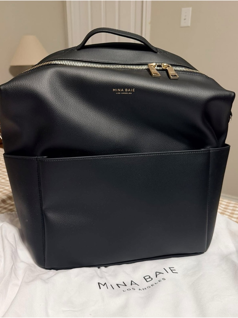 Stevie Black Nylon Backpack with Gold Accents - Picture 2 of 4